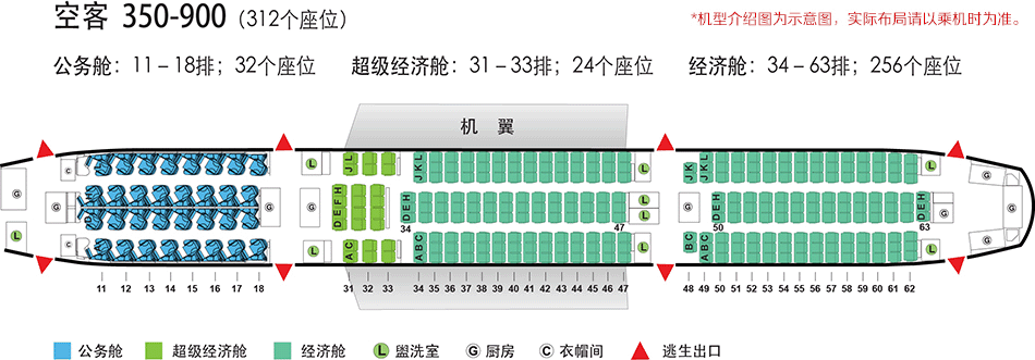 中国联航座位分布图图片